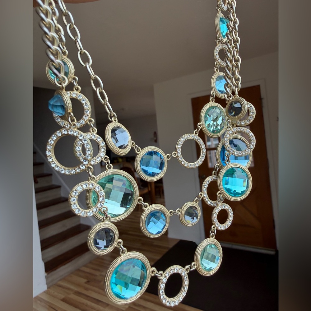 St Thomas Gold-Tone Blue Green Smokey Gray Crystal Necklace